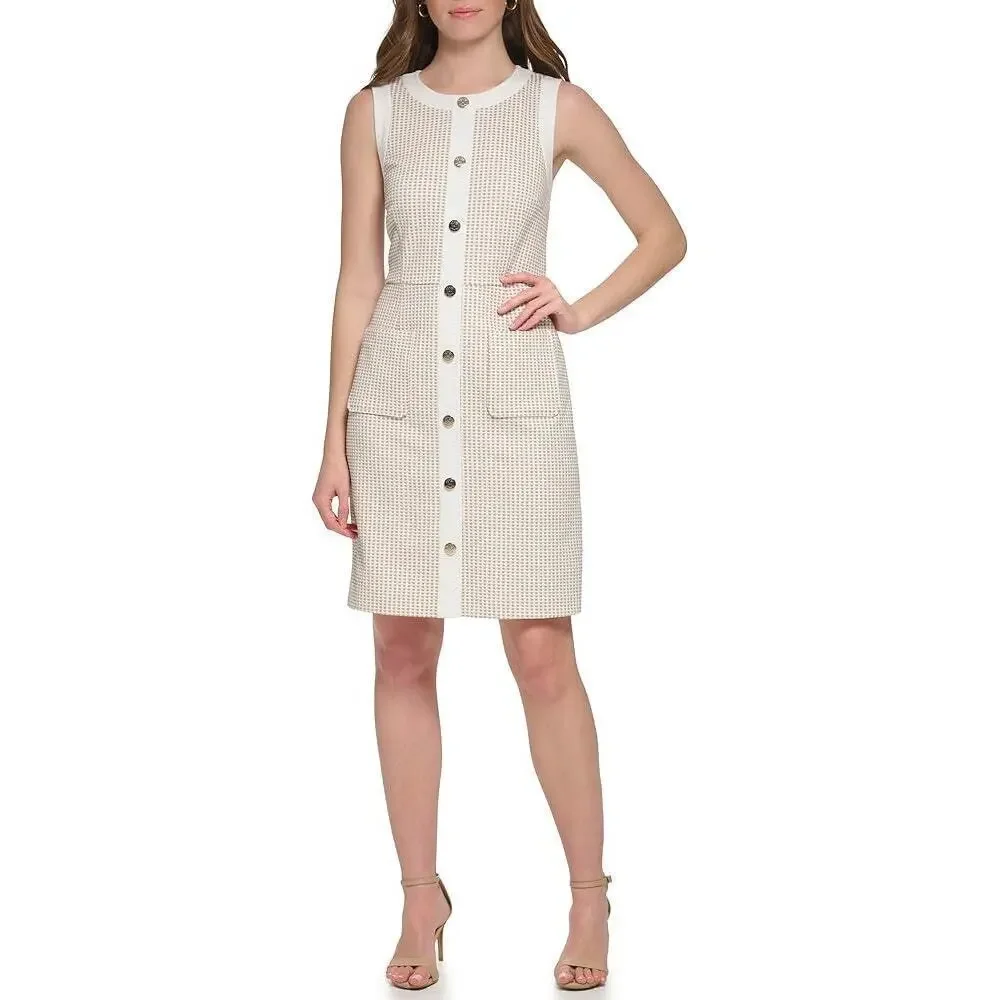 Tommy Hilfiger Faux Button Front Sheath Dress Size 14 Cream White Minimalist